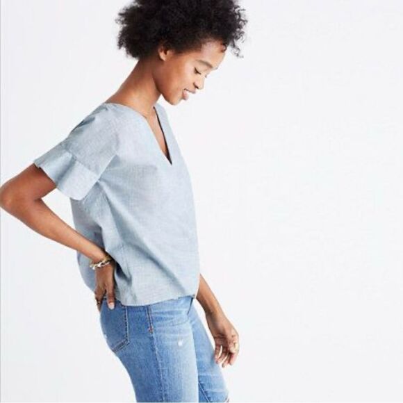 Madewell Sundrift Blue Lightweight Ruffle Sleeve Top - Picture 4 of 11